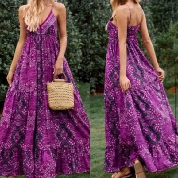 New! Clearance 🔥Purple Bobo Gypsy Cami Ruffle Maxi Dress - Picture 5 of 5